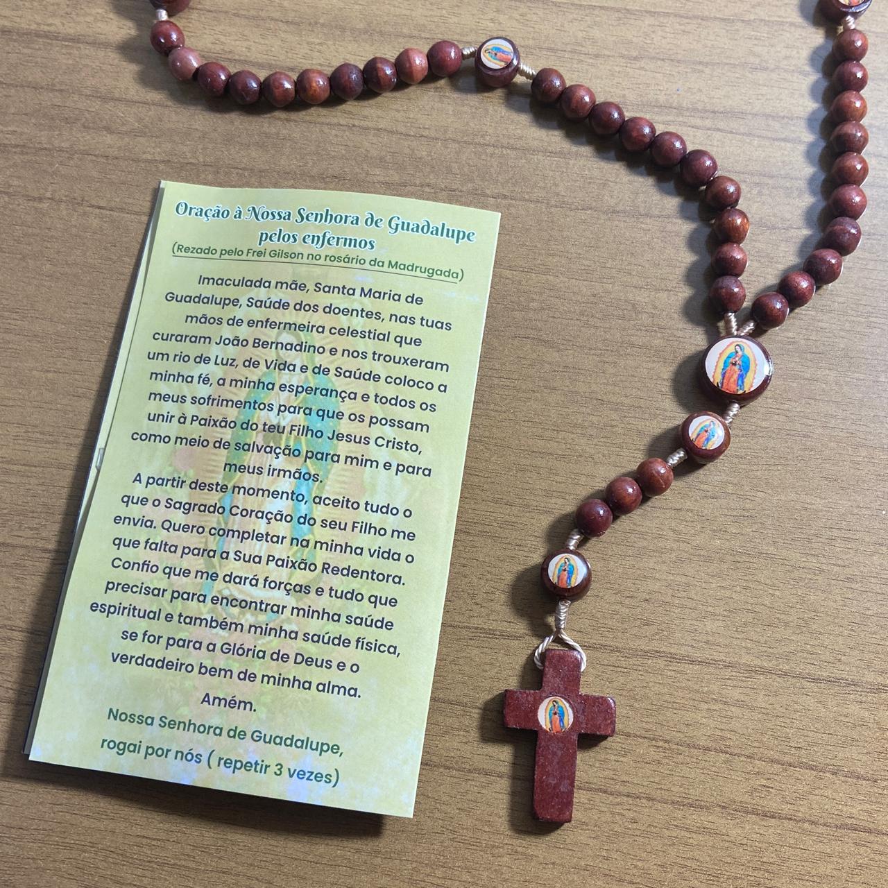 TERÇO DE MADEIRA NOSSA SENHORA DE GUADALUPE 7 MEDALHAS 08MM (3 UNIDADES)