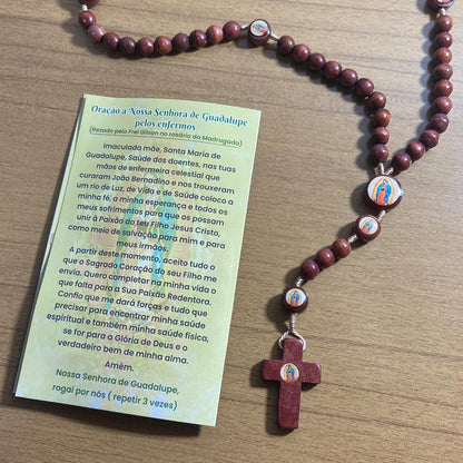 TERÇO DE MADEIRA NOSSA SENHORA DE GUADALUPE 7 MEDALHAS 08MM (3 UNIDADES)
