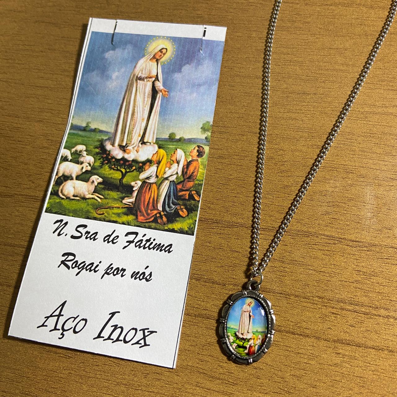 CORRENTE INOX COM MEDALHA RESINADA NOSSA SENHORA DE FÁTIMA  (3 UNIDADES)