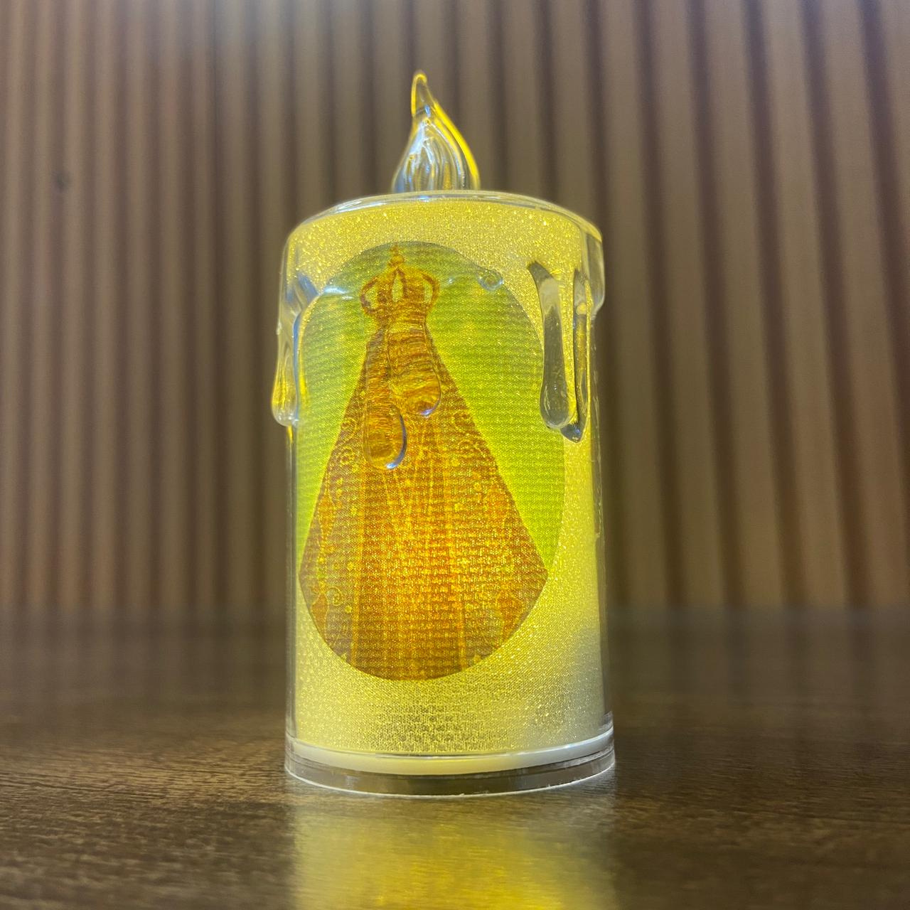 VELA ELETRÔNICA TRANSPARENTE NOSSA SENHORA APARECIDA 08CM ( 3 UNIDADES)