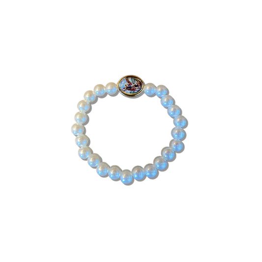PULSEIRA PÉROLA COM MEDALHA RESINADA SÃO MIGUEL ARCANJO 08MM (06 UNIDADES)