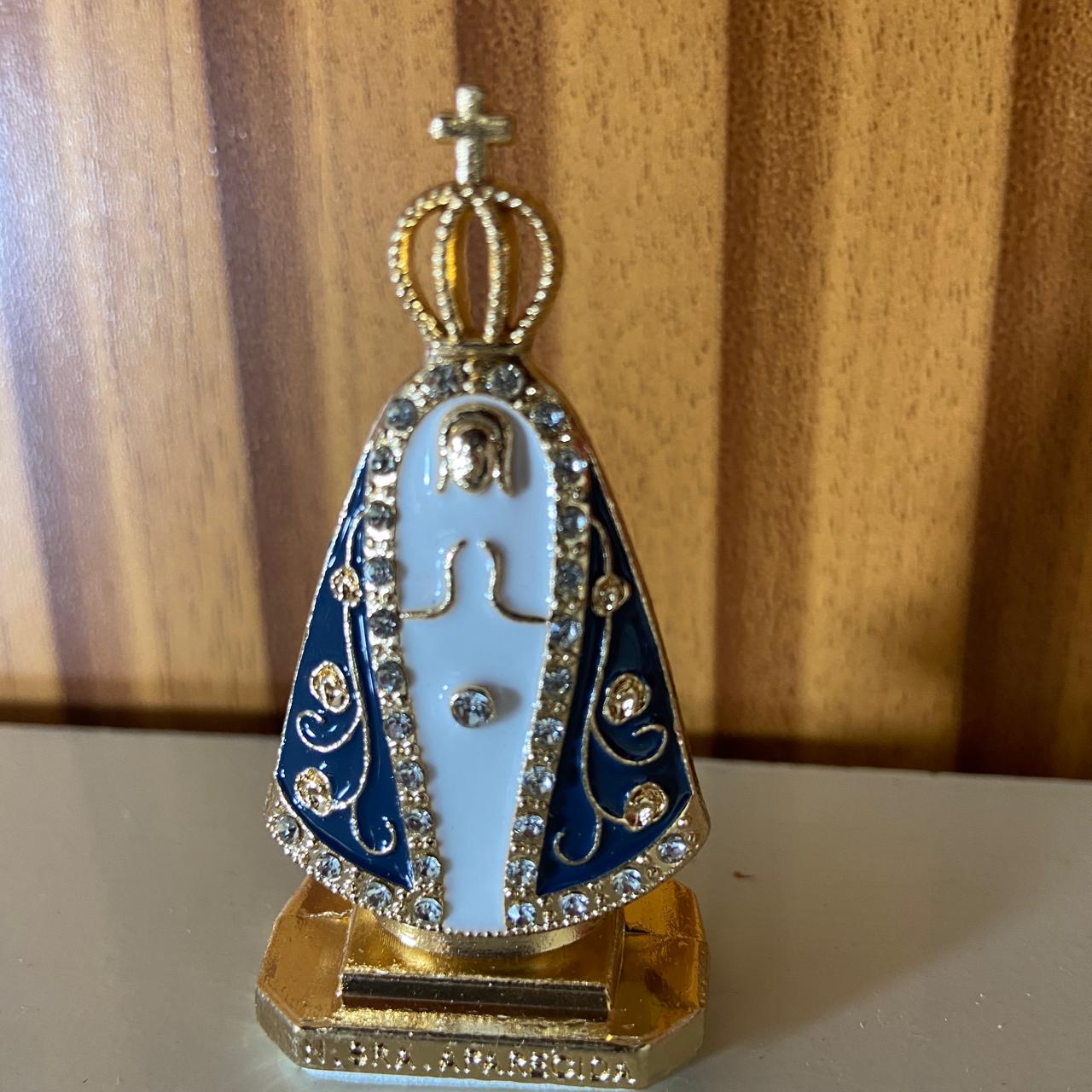 IMAGEM NOSSA SENHORA APARECIDA PARA CARRO COM STRASS BRANCO MOD4 (12 UNIDADES)