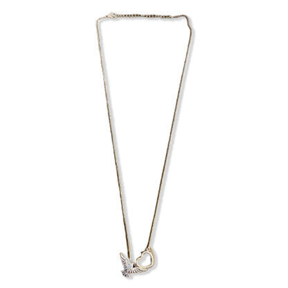 COLAR DOURADO DIVINO ESPÍRITO SANTO E CORAÇÃO COM STRASS   (1 UNIDADE)