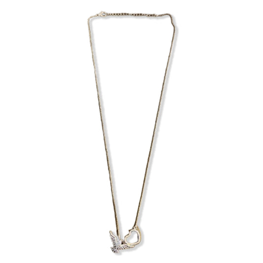 COLAR DOURADO DIVINO ESPÍRITO SANTO E CORAÇÃO COM STRASS   (1 UNIDADE)
