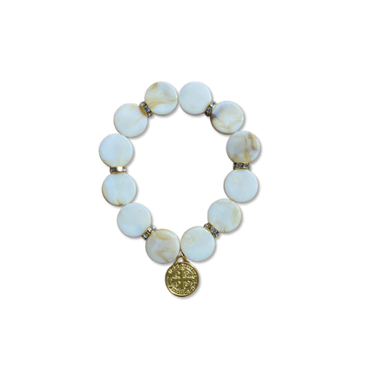 PULSEIRA PÉROLA MEDALHA DE SÃO BENTO 10MM MOD-5 (03 UNIDADES)