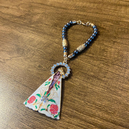 DEZENA PARA CARRO HEMATITA NOSSA SENHORA DE NAZARÉ COM STRASS 06MM (3 UNIDADES)