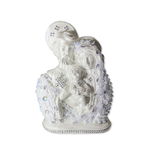 BUSTO DE GESSO SAGRADA FAMÍLIA BRANCO COM PÉROLA 20CM (1 UNIDADE)
