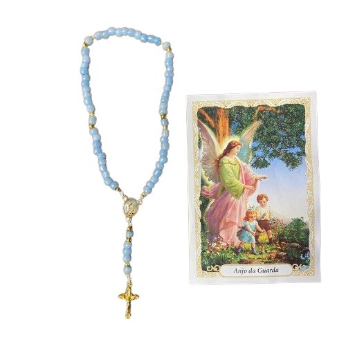 TERÇO MIÇANGA ANJO DA GUARDA AZUL 4MM (1UNIDADE)