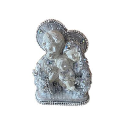 BUSTO DE GESSO SAGRADA FAMÍLIA DECOUPAGE PRATA 15CM MOD2 (1 UNIDADE)