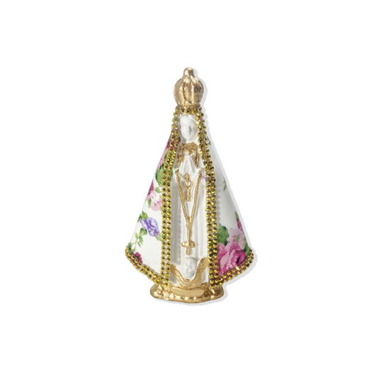 IMAGEM DE GESSO NOSSA SENHORA APARECIDA MANTO FLORIDO E STRASS 14CM (1 UNIDADE)