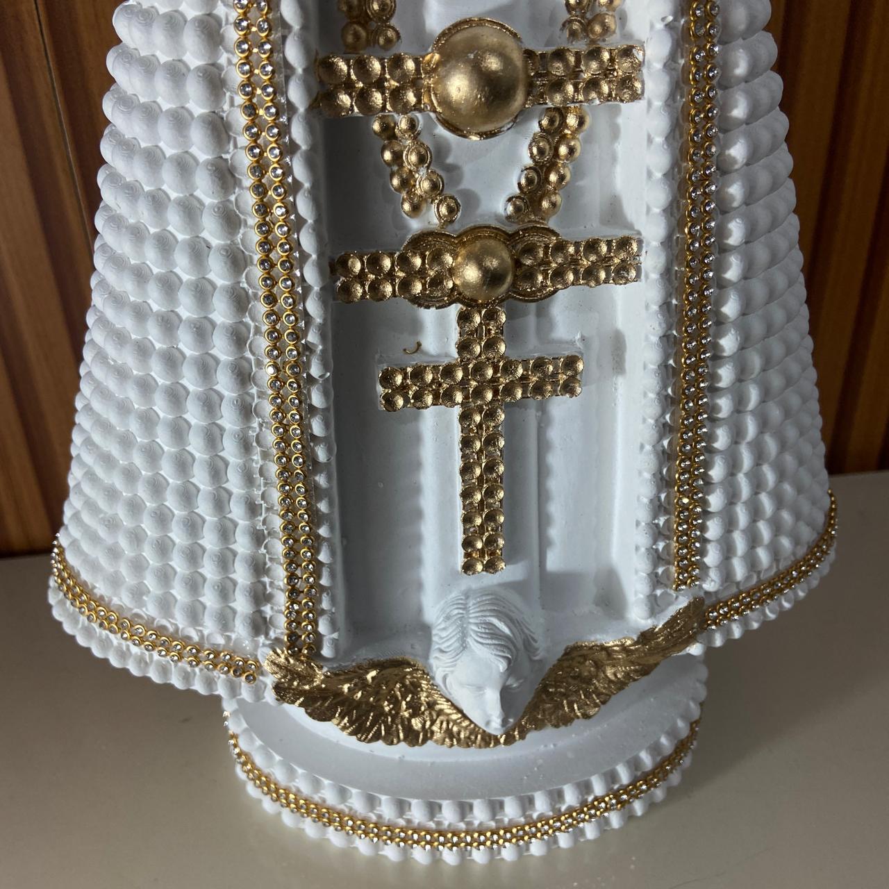 IMAGEM DE GESSO NOSSA SENHORA APARECIDA BRANCA COM STRASS DURADO 39CM (1 UNIDADE)