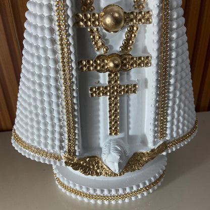 IMAGEM DE GESSO NOSSA SENHORA APARECIDA BRANCA COM STRASS DURADO 39CM (1 UNIDADE)