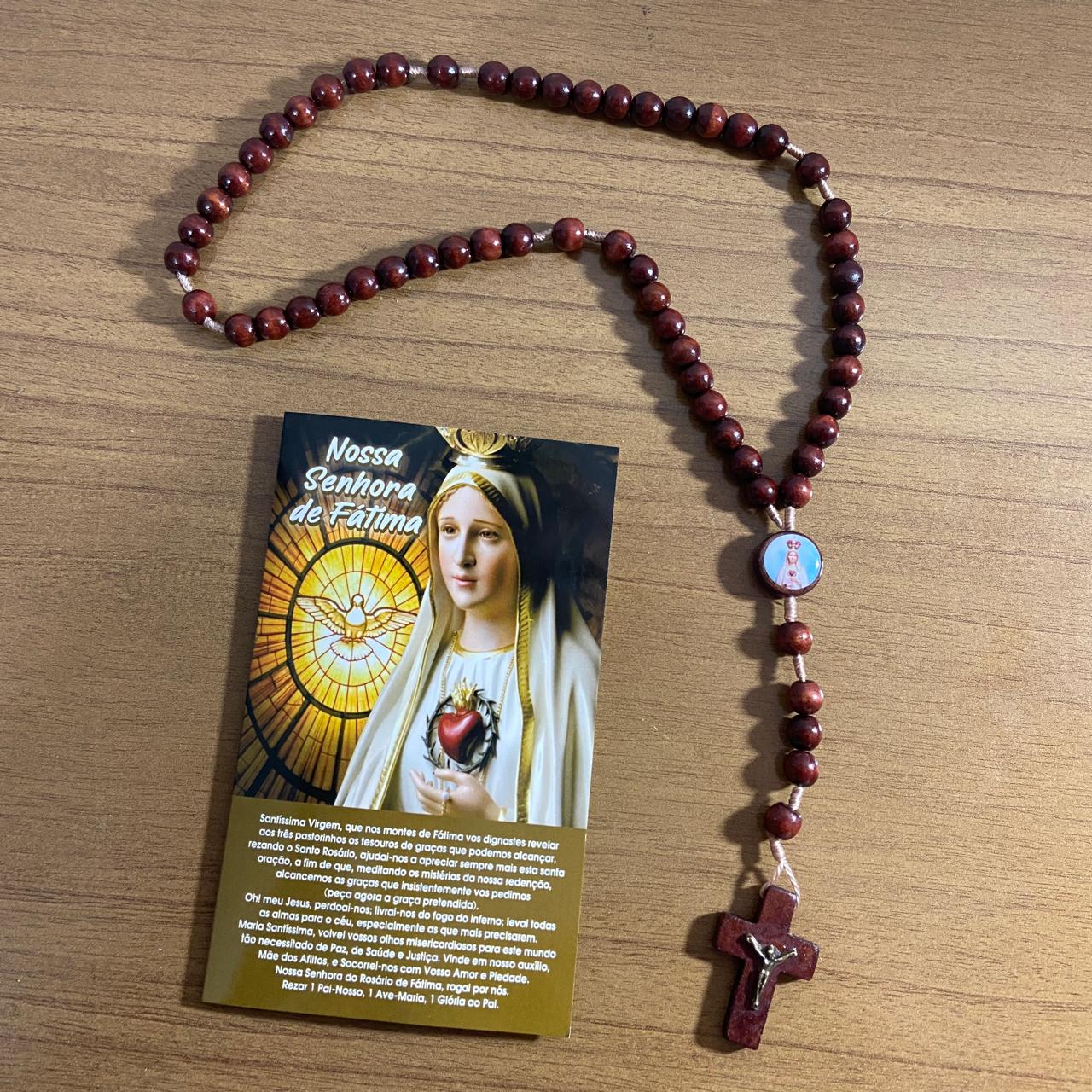 TERÇO DE MADEIRA NOSSA SENHORA DE FÁTIMA MOD2 8MM (3 UNIDADES)