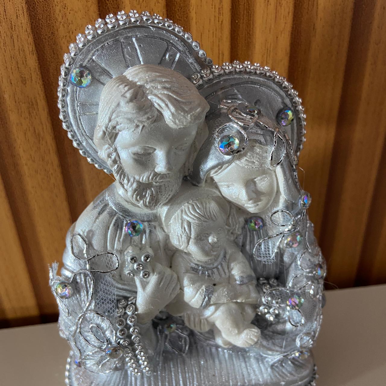 BUSTO DE GESSO SAGRADA FAMÍLIA DECOUPAGE PRATA 15CM MOD2 (1 UNIDADE)