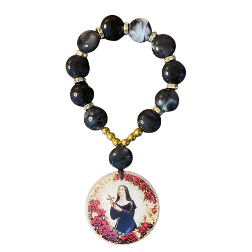 DEZENA PEDRARIAS MEDALHÃO DE RESINADO  SANTA RITA  17MM - MOD2 (1 UNIDADE)