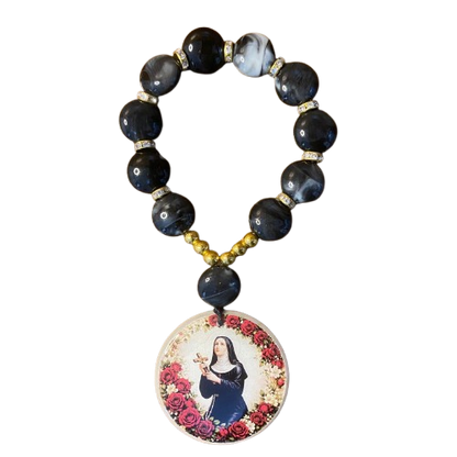 DEZENA PEDRARIAS MEDALHÃO DE RESINADO  SANTA RITA  17MM - MOD2 (1 UNIDADE)