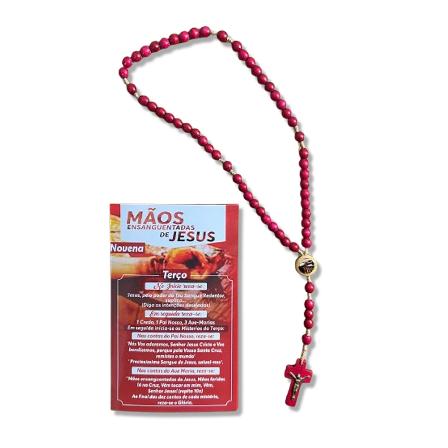 TERÇO DE MADEIRA MÃOS ENSANGUENTADAS DE JESUS 6MM MOD3 (3 UNIDADES)