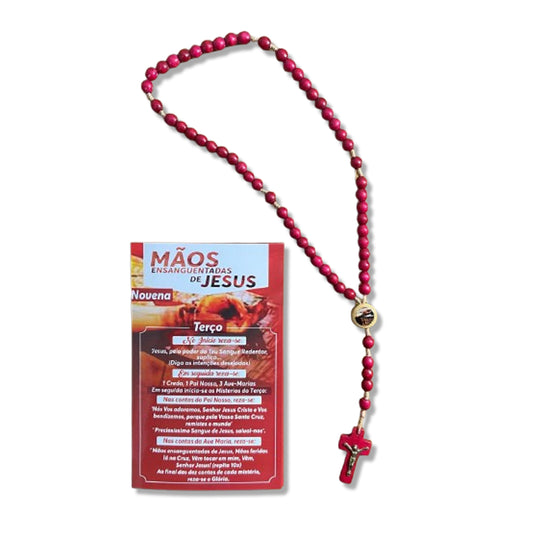 TERÇO DE MADEIRA MÃOS ENSANGUENTADAS DE JESUS 6MM MOD3 (3 UNIDADES)