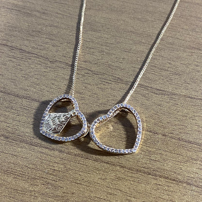 COLAR DOURADO NOSSA SENHORA APARECIDA E CORAÇÃO COM STRASS   (1 UNIDADE)