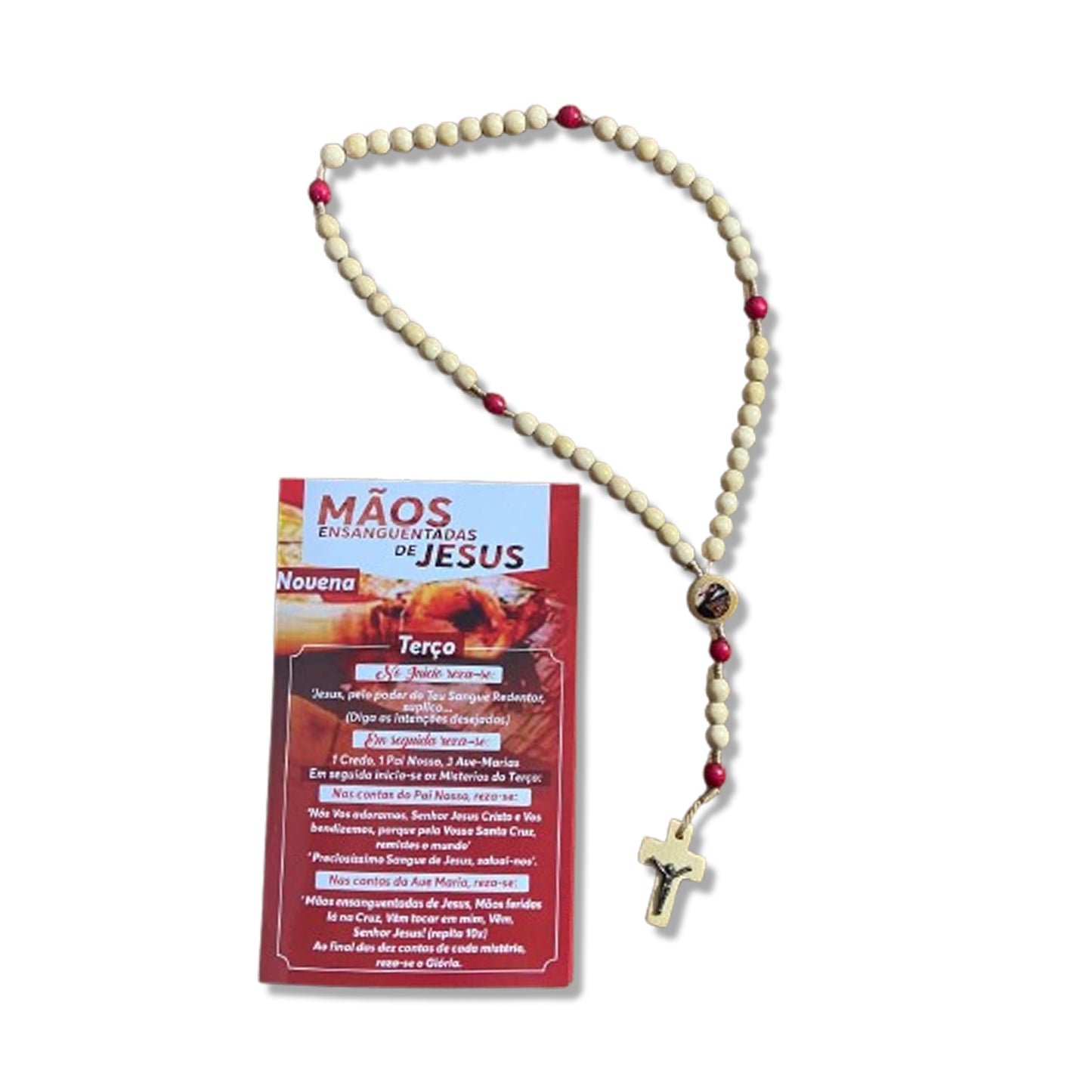 TERÇO DE MADEIRA MÃOS ENSANGUENTADAS DE JESUS 6MM MOD4 (3 UNIDADES)