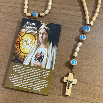 TERÇO DE MADEIRA NOSSA SENHORA DE FÁTIMA 7 MEDALHAS (3 UNIDADES)