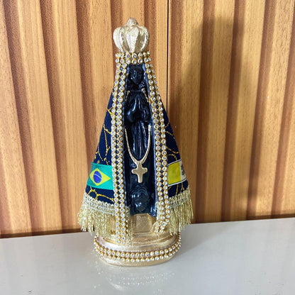 IMAGEM DE GESSO NOSSA SENHORA APARECIDA COM MANTO E STRASS 15CM (1 UNIDADE)