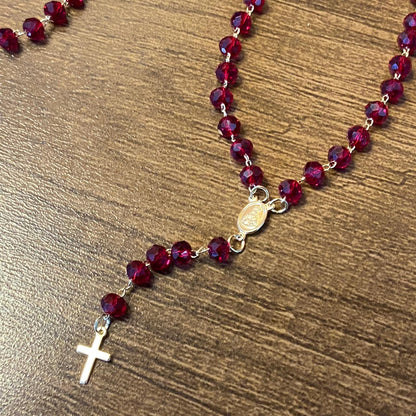 TERÇO CRISTAL NOSSA SENHORA APARECIDA VERMELHO TRANSPARENTE 06MM  (3 UNIDADES)