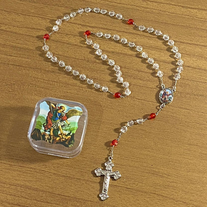 TERÇO SEMICRISTAL NA CAIXINHA SÃO MIGUEL ARCANJO 6MM (6 UNIDADES)