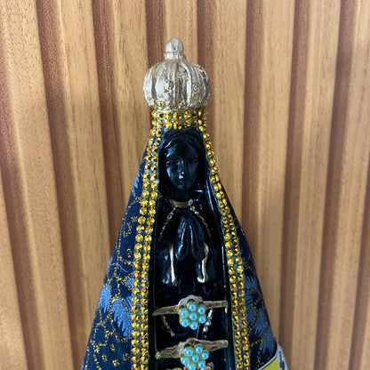 IMAGEM DE GESSO NOSSA SENHORA APARECIDA COM MANTO E STRASS MOD2 22CM (1 UNIDADE)