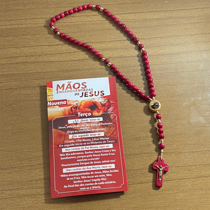 TERÇO DE MADEIRA MÃOS ENSANGUENTADAS DE JESUS 6MM MOD3 (3 UNIDADES)