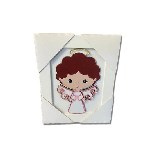 QUADRO MDF ANJO DA GUARDA ROSA INFANTIL COM ACRÍLICO 15,6CMX 12,6CM (1 UNIDADE)