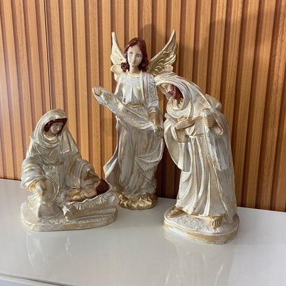 PRESÉPIO DE GESSO DOURADO 04 PEÇAS 30CM (1 UNIDADE)