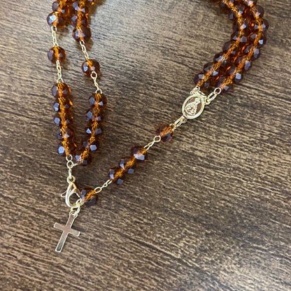 TERÇO PULSEIRA CRISTAL CARAMELO (3 UNIDADES)