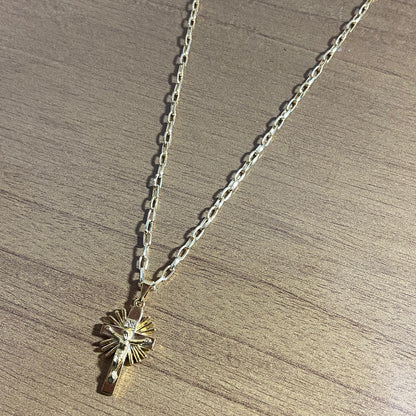 CORRENTE DOURADA COM CRUCIFIXO RAIADO ( 1 UNIDADE)