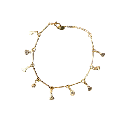 PULSEIRA DOURADA PINGENTES DE NOSSA SENHORA APARECIDA E PONTO DE LUZ  (3 UNIDADES)