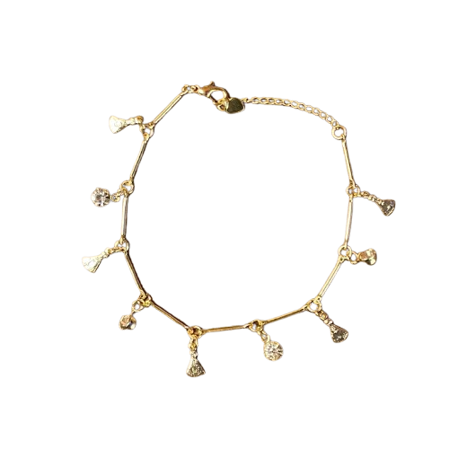 PULSEIRA DOURADA PINGENTES DE NOSSA SENHORA APARECIDA E PONTO DE LUZ  (3 UNIDADES)