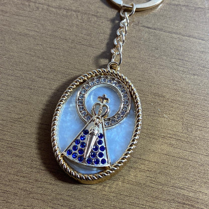 CHAVEIRO LUXO NOSSA SENHORA APARECIDA MADREPÉROLA COM STRASS MOD2 (6 UNIDADES)