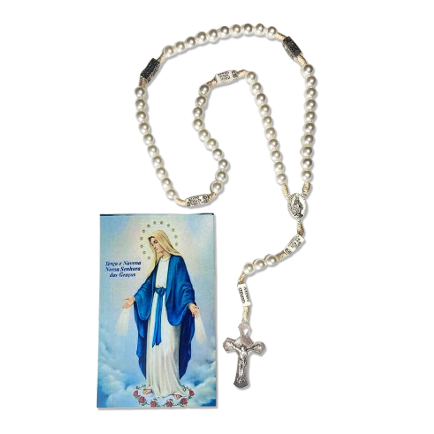 TERÇO PÉROLA CONTEMPLAÇÃO DOS MISTÉRIOS NOSSA SENHORA DAS GRAÇAS 10MM (1 UNIDADE)