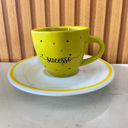 XÍCARA COM PIRES SUCESSO AMARELO (1 UNIDADE)