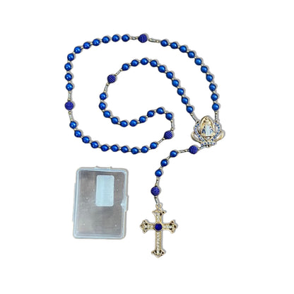 TERÇO DE NOIVA DOURADO PÉROLA AZUL NOSSA SENHORA APARECIDA 08MM (1 UNIDADE)