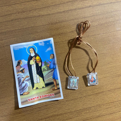 ESCAPULÁRIO CORDINHA SANTA EDWIGES E SAGRADO CORAÇÃO DE JESUS (12 UNIDADES)