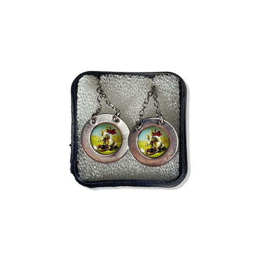 ESCAPULÁRIO INOX  REDONDO RESINADO COLORIDO DETALHADO SÃO JORGE (6 UNIDADES)