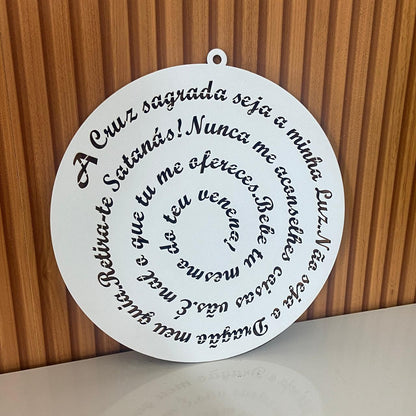 MANDALA MDF BRANCA ORAÇÃO DE SÃO BENTO 30CM (1 UNIDADE)