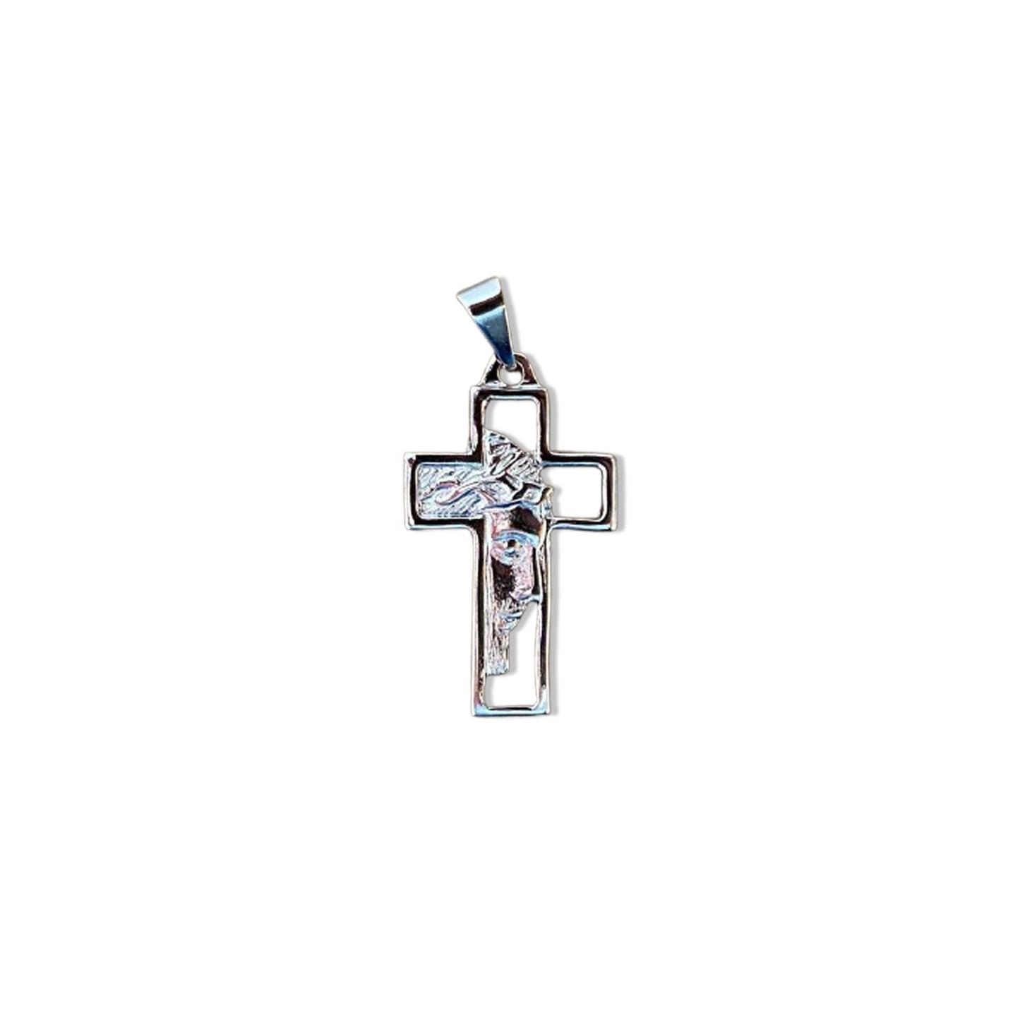 PINGENTE PRATEADO CRUZ FACE DE CRISTO  (6 UNIDADES)