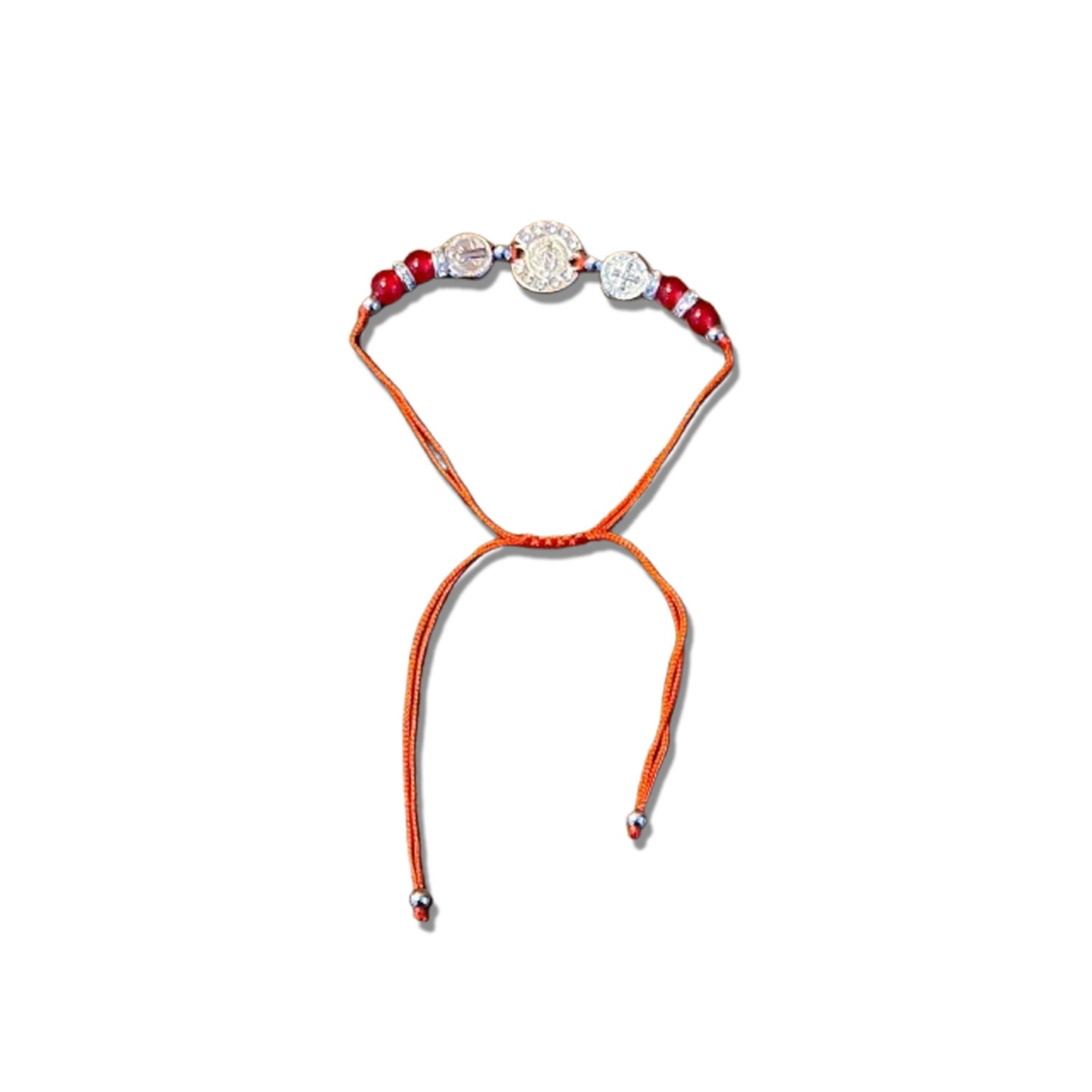 PULSEIRA REGULÁVEL CRISTAL VERMELHO COM MEDALHA SÃO BENTO   ( 01 UNIDADE)
