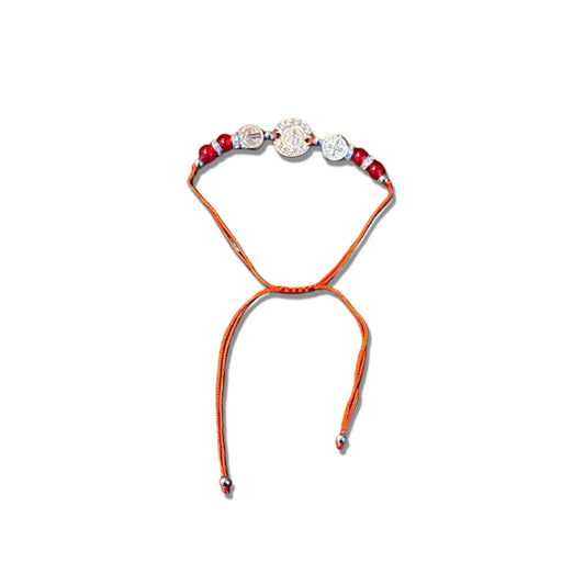 PULSEIRA REGULÁVEL CRISTAL VERMELHO COM MEDALHA SÃO BENTO   ( 01 UNIDADE)