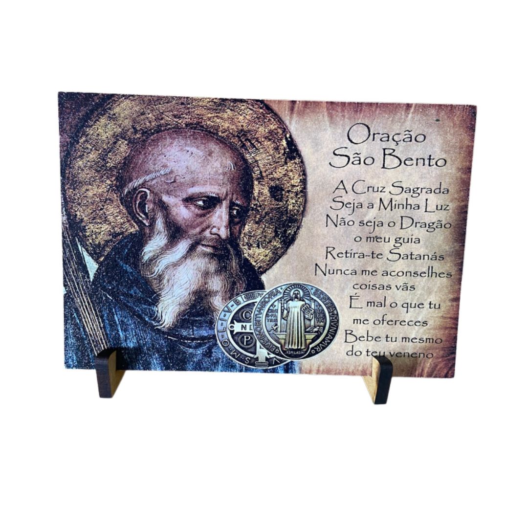 PLAQUINHA DE MESA MDF RESINADO SÃO BENTO 13CM x 19CM  (1 UNIDADE)