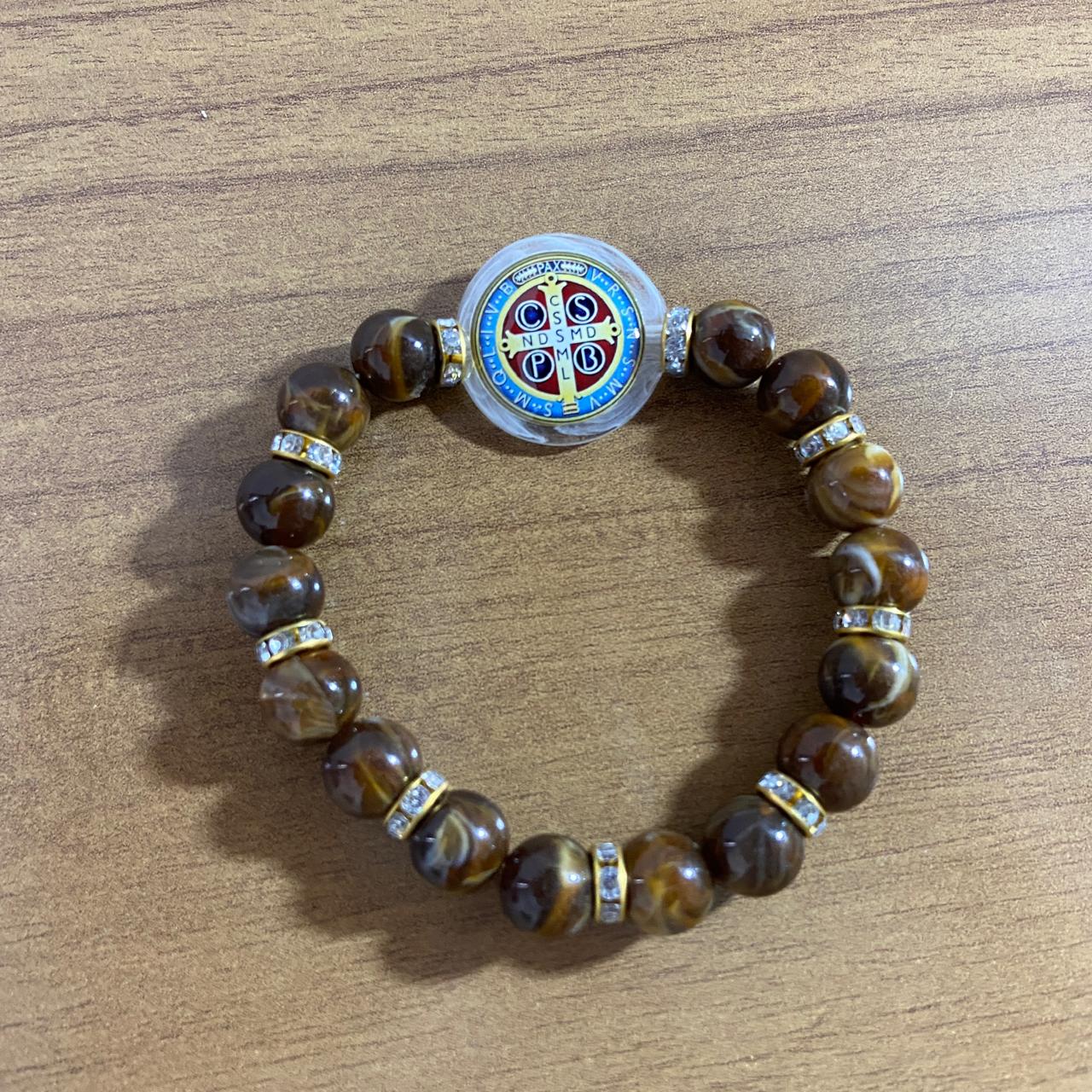 PULSEIRA PÉROLA COM MEDALHA RESINADA MEDALHA SÃO BENTO  (03 UNIDADES)