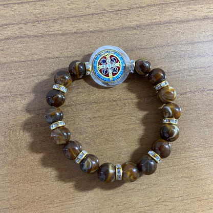 PULSEIRA PÉROLA COM MEDALHA RESINADA MEDALHA SÃO BENTO  (03 UNIDADES)