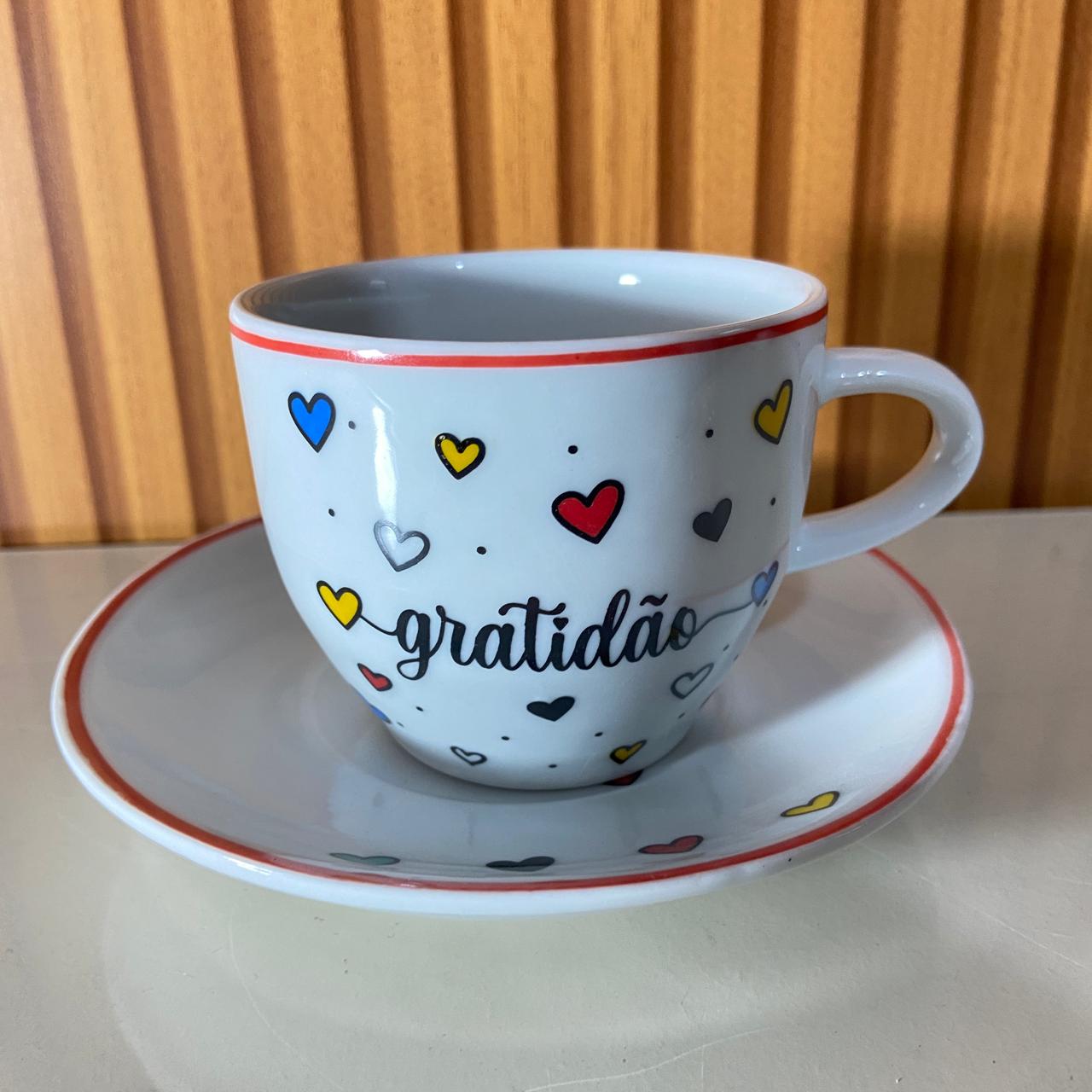 XÍCARA COM PIRES GRATIDÃO MOD2 200ML (1 UNIDADE)